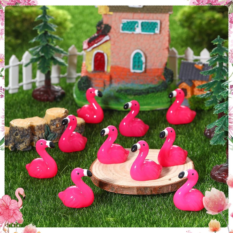 Guiqulai 30 Pcs Mini Flamingo, Resin Animals Tiny Flamingo Decor