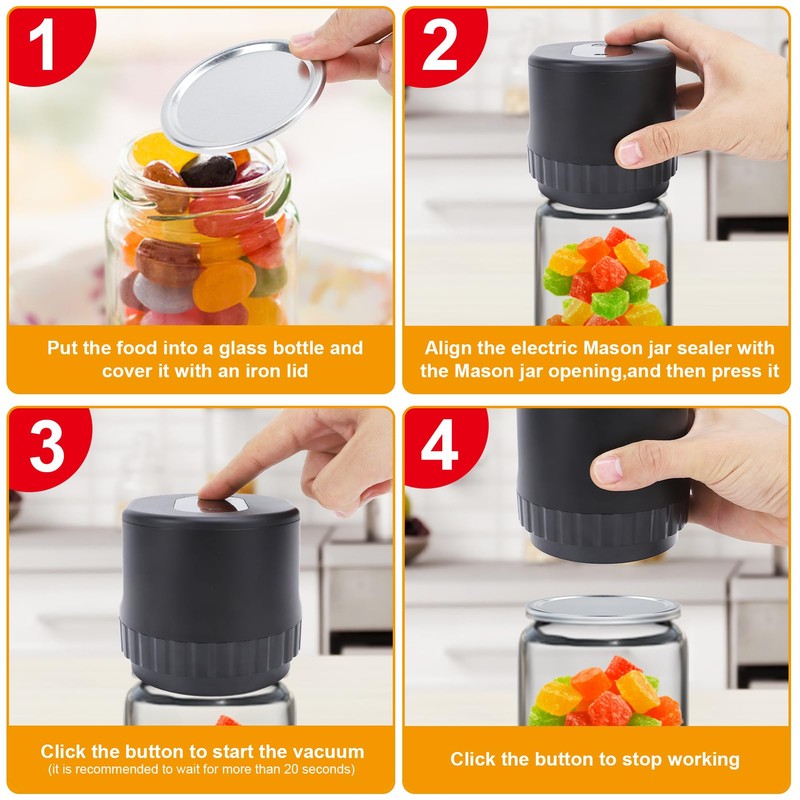 Electric Mason Jar Vacuum Sealer Suitable for Regular and Wide