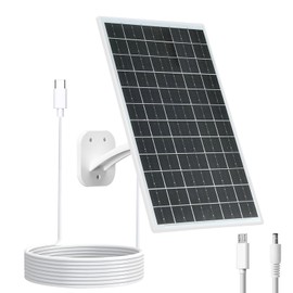 VUEBEE 13W Solar Panel for Outdoor Security Cameras, USB-C, Micro USB & 5.5x2.1mm DC Output, 360° Mount, IP66 Waterproof, 7.2FT Cable, Compatible with 5V Battery Powered Cameras