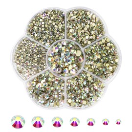 ChAusa Hotfix Rhinestone Gold Flatback Round Glass Crystal Rhinestones Mixed 7 Sizes Hot Fixed Crystals Glass Gems Hotfix Rhinestone Tool Kit for Clothes DIY Decoration,Manicure,Art Crafts