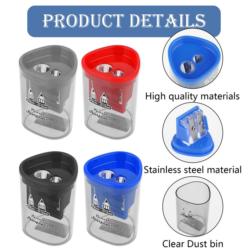 4 Pack Pencil Sharpener with Container, Compact Manual Pencil Sharpeners