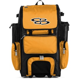 Boombah Rolling Superpack Baseball/Softball Gear Bag - BRSP2C23 Black/Gold - Telescopic Handle - Holds 4 Bats - Wheeled Version