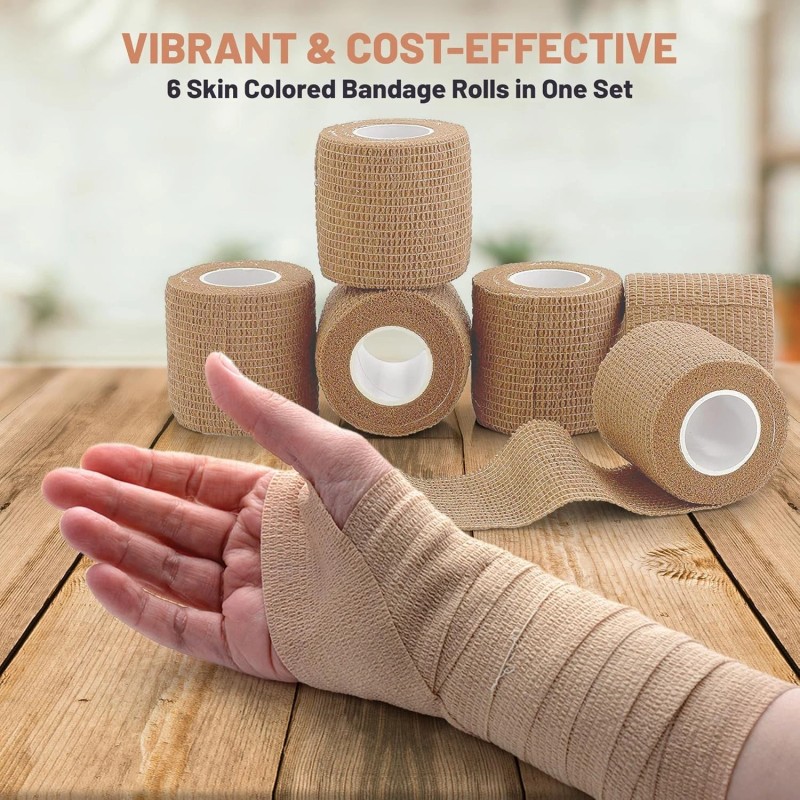 6-Rolls 2 In x 5 Yds Tan Self Adhesive Bandage