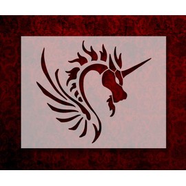 Tribal Unicorn Dragon Stencil Template Reusable for Painting on Walls, Wood, Arts and Crafts (543) - 8.5 x 11 Inches