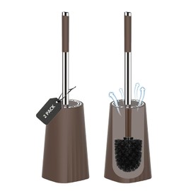 SetSail - Escobilla de inodoro de tamaño compacto y escobillas de inodoro para baño con mango de acero inoxidable, cepillo para polvo limpiador de inodoro con cerdas duraderas, 2 paquetes, color café