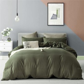 Ruccit Army Green Duvet Cover Set Double 100% Brushed Microfiber Double Bed Duvet Cover Dark Green 3pcs Modern Simple Bedding Set with Zipper Closure Corner Ties-Soft,Durable,Fade resistant