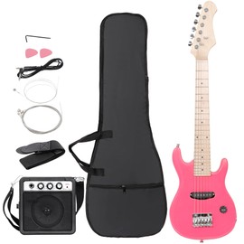 Saicool 30" Beginner Electric Guitar with 5W Amp and Accessories Pack Guitar Bag for Beginners, Pink