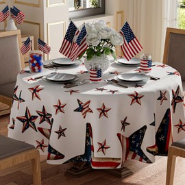 XCHI Pentagram Stars America Patriotic 4th of July Memorial Day Independence Day Tablecloth Round Washable Table Covers for Home Party Decorations 60x60 Inch