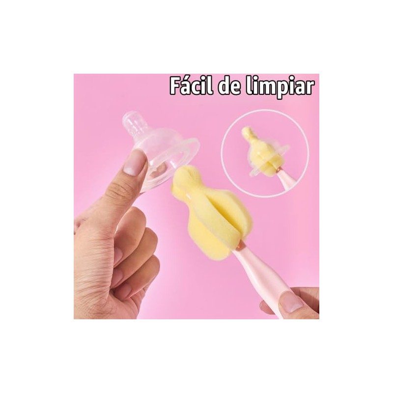 4 cepillos para biberones + 4 cepillos para tetinas, esponja,