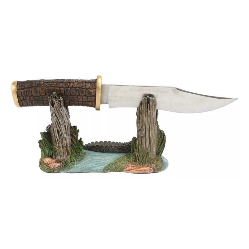 Swamp Bayou Crocodile Alligator Display With Decorative Dagger Knife Statue