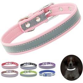 Collar reflectante para cachorros, perros y gatos, color rosa, talla M