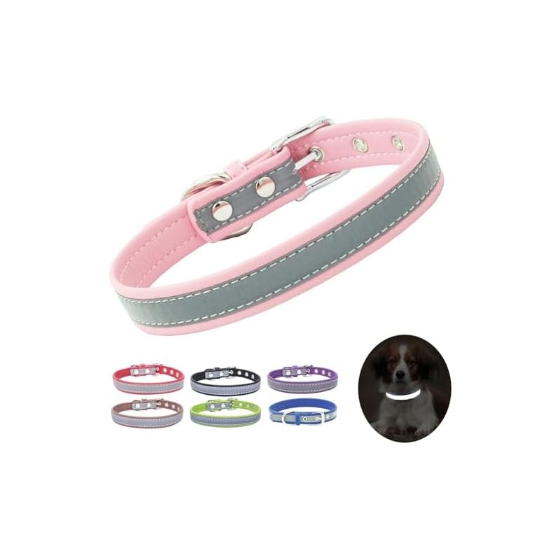 Collar reflectante para cachorros, perros y gatos, color rosa, talla
