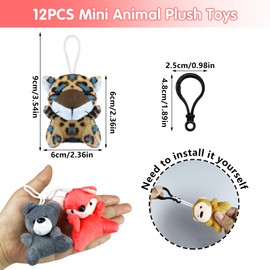 XIPEGPA 12 PCS Mini Plush Jungle Animals Keychain Set Small Stuffed Animals for Goodie Bags Schools Birthday Party Favor Supplies（Jungle）