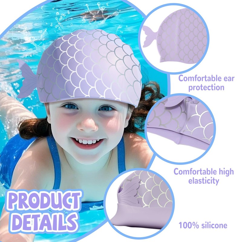 Dwafill Swimming Goggles + Swimming Cap Set, Swimming Cap (Purple)
