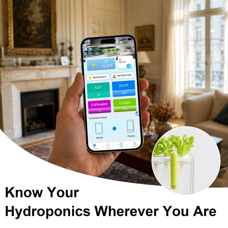 Kactoily Smart 4-in-1 WiFi Hydroponic Monitor, pH EC TDS Temp