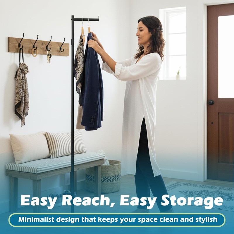 Verssure Adjustable Small Clothing Rack, Metal Coat Rack Freestanding Black