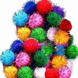 Glitter pom poms balls cat toys crafts 1.50" 40mm - 100 pom poms