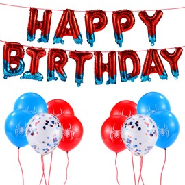 SAVITA Spider Theme Happy Birthday Banner, Polyester Spider Web Happy Birthday Banner and Balloons Funny Cartoon Letters Ideal Party Decoration Supplies for Boy Girl