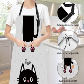 JASAKOO Funny Black Cat Apron, Adjustable Bib Apron Waterdrop for Women Men, Suitable Gifts for Home Kitchen Cooking Waitress Chef Grill Bistro Baking BBQ Cobbler Apron