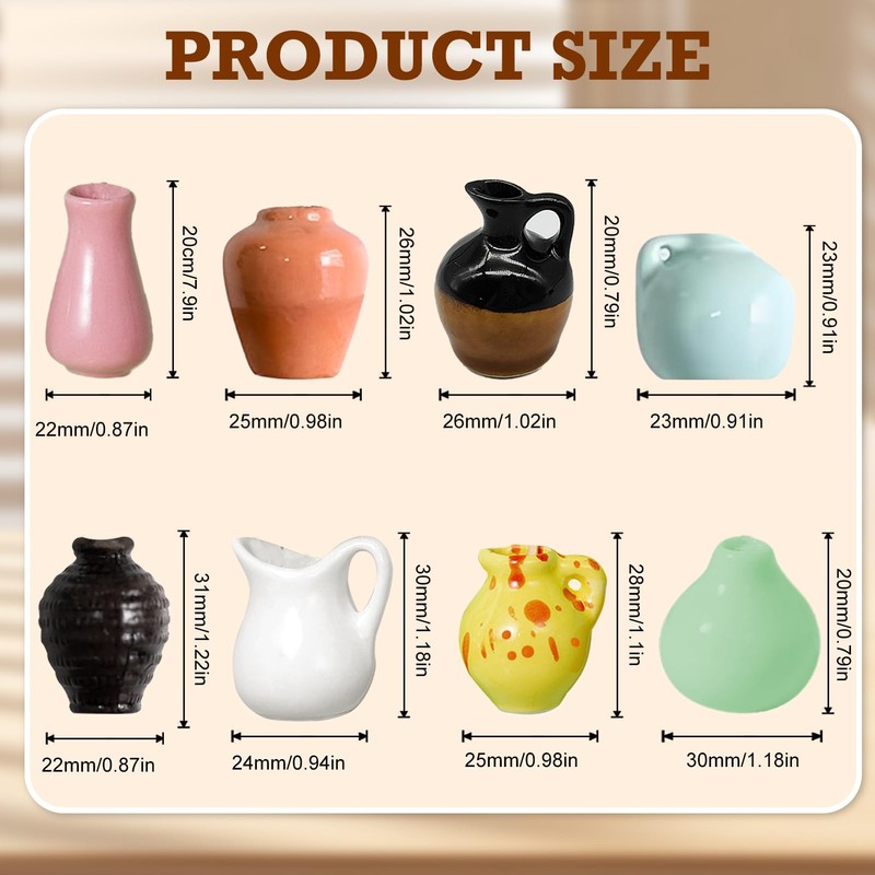 Pack of 8 Mini Ceramic Vase Magnets Fridge Cute Mini