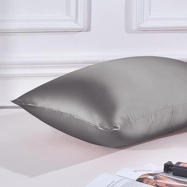 THXSILK 22 Momme Silk Pillowcase, 100% Silk Pillowcase Sofa Cushion Cover, Anti Mite Zip Silk Pillowcase, Grey, 40 x 80 cm