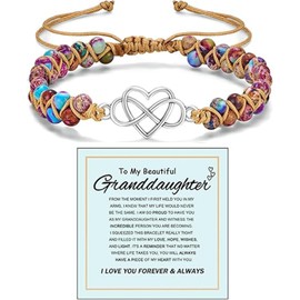 For Granddaughter - A Link That Can Never Be Undone Peach Blossom Knot Bracelet, Granddaughter Bracelet from Grandma Always Brave And Strong Adjustable Hand Braided DIY Bracelet For Women Christmas Jewelry Gifts ﻿ (Infinite Heart-B)