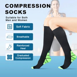 6 Pairs of Compression Socks for Men and Women (15-20 mmHg), Support Stockings, Compression Socks for Nurses, Sports, Flight, Pregnancy, Medical (Assorted, Small/Medium), assorted