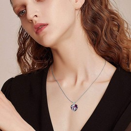 BELRYO Butterfly Necklace 925 Sterling Silver Heart February Birthstone Amethyst Butterfly Necklace Created Gemstone Pendant Jewelry Gifts for Women