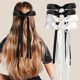 FKECVIS Hair Bows for Women, Hair Ribbon Hair Bow Clips Hair Ribbons With Long Tassel Tail, Bowknot Hair Clips for Women Girls, Hair Barrettes with Bow Accessories 4PCS
