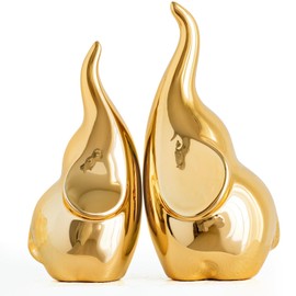 PlivBloom Ceramic Elephant Figurines with Trunk Up, Elephant Ring Holder, Elephant Statue African Home Decor, A Pair of Small Lucky Sculpture,Ideal for Gifts Women,Valentine decor and Christmas (Gold)