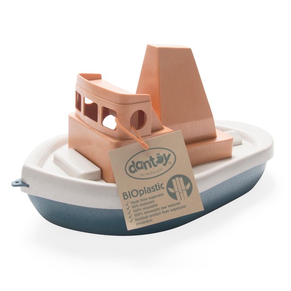 Dantoy: BIO Tuff Tuff Boat - Peach & Blue Toy Tug Boat, Indoor & Outdoor Play, Bath-Beach-Backyard-Water, Recycled Plastic, Kids & Toddlers Ages 2+