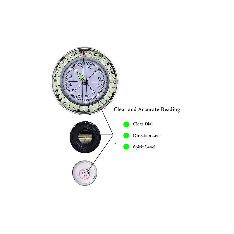 Brújula, brújula de senderismo para supervivencia con Lensatic – Resistente