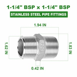 TAISHER 2PCS Cast 304 Stainless Steel Hex Nipple, Pipe Fitting 1-1/4 Inch Male Pipe x 1-1/4 Inch Male Pipe