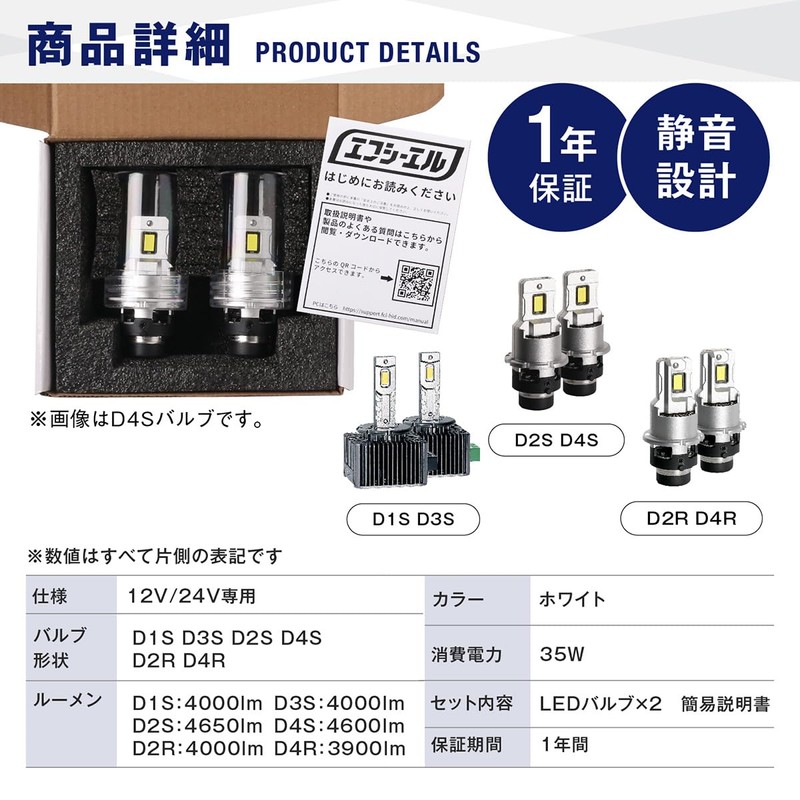 fcl. D2R LED Headlight, White, 8000 lm, Compatible with Vehicle