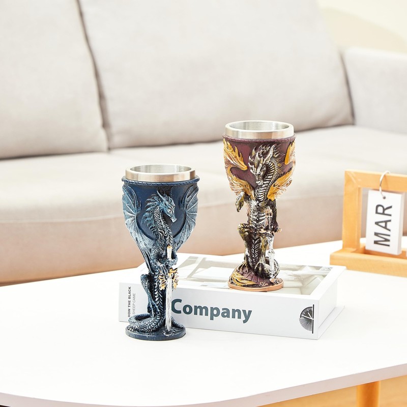 OTARTUDE Medieval Flame and Dragon Goblet Stainless Steel 210ml (Flame
