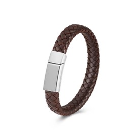 Minicremation Cremation Jewelry Urn Bracelet for Ashes for Women Men Keepsake Memorial Cuff Bangle Braided Leather Wristband Bracelet (22cm/8.66in, Brown)