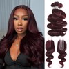 ALHER #99j Dark Burgundy Body Wave Bundles with 2x6 Closure,