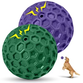 CHEODIN 2 Pack Indestructible Squeaky Dog Balls for Aggressive Chewers, Durable Rubber Chew Toys for Teething, Anxiety Relief Perfect for Large, Medium Breeds, Indoor Outdoor Use