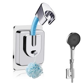 HONGYUETECH Shower Head Holder Adhesive, No-Drill Adjustable Handheld Shower Head Holder Wall Mount, Chrome Shower Wand Holder Waterproof & Universal Fit for Home, RV & Rental Bathrooms