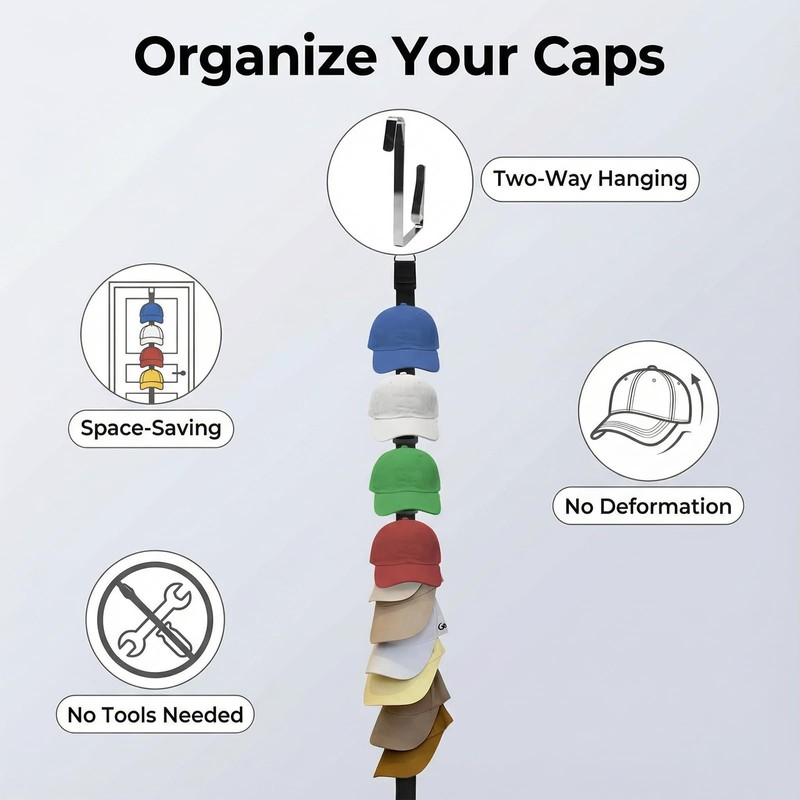 ANIS·KEAAR Hat Rack for Door - Two-Way Hanging Cap Organizer