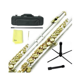 Sky C Flute with Lightweight Case, Cleaning Rod, Cloth, Joint Grease and Screw Driver - Silver/Gold Closed Hole