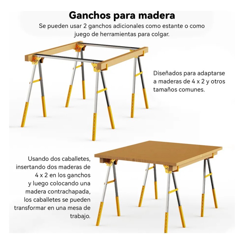 Burros Mesa De Trabajo Plegable 2pzs 1200kg Multiusos Carga Caballete