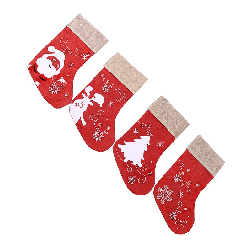 Christmas Stocking Decorative Cartoon Pattern Cuff Stocking Ornament for Tree