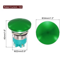METALLIXITY 1PCS 10A 22MM 7/8" Momentary Mushroom Head Push Button Switch 12V 24V 120V 250V AC Green 2NO Waterproof IP65 SPST Domed Round 4 Screw Foot Switch