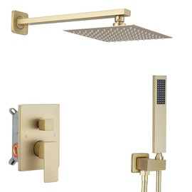 Heable Brushed Gold Shower System Bathroom Luxury Rain Mixer Shower Combo Set Wall Mounted Rainfall Shower Head System Shower Faucet Rough-in Valve Body and Trim Kit