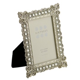 Sixtrees A Twinpack of Antique Vintage and Shabby Chic Style silver metal photo frames with beads and crystals for a 3.5" x 2.5" (64 x 89mm) picture -Adelaide