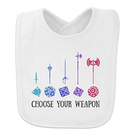 Choose Your Weapon Dungeon RPG Dice Baby Bib - White
