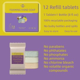 Tisnxiy Foaming Hand Soap Tablet Refills - 12 Count- 96 fl oz total (12x 8 fl oz) - Eco-Friendly Foaming Hand Soap Refill - Gentle on Hands, Kind to Earth - Lemon