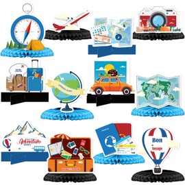 Outus 12 Pcs Travel Theme Party Decorations Let the Adventure Begin Table Centerpieces Travel Honeycomb Sign Bon Voyage Table Decor Photo Props for Birthday Baby Shower Graduation Retirement Party