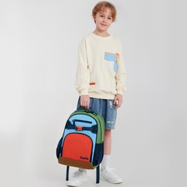 Sawkig Perschool Backpacks for Toddler Boys Lightweight Bookbag for Kids 2-6 (Orange Blue)